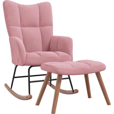 Fauteuil à bascule rembourré relax pour salon avec repose-pied en velours rose DEC028842 (1/5)