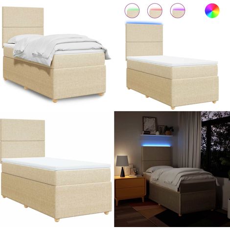 Giroletto a Molle con Materasso Crema 90x200 cm inTessuto - Materasso a molle insacchettate - Letto con testiera regolabile