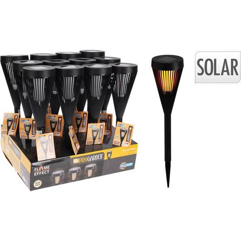 Lámpara solar de jardín, LED, luz blanca cálida, negra, 47 cm, 1 unidad.