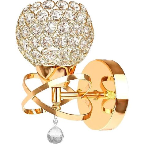 QAZQA Moderne Cristal Applique Murale Lampe Miroir Luminaire Décoratif E14 Prise murale Lampe pour Chevet, porche, couloir (Gold)