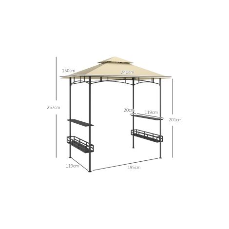 Pavillon barbecue beige en acier avec double toit, étagères et toile imperméable ignifugée pour jardin, terrasse et camping (1/5)
