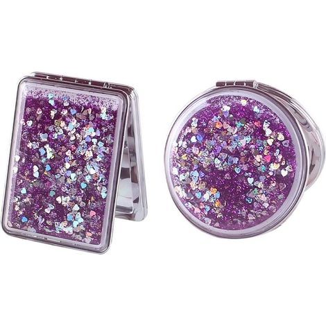 Lot de 2 petits miroirs pliants double face grossissants compacts et pailletés pour maquillage voyage en déplacement (1/5)