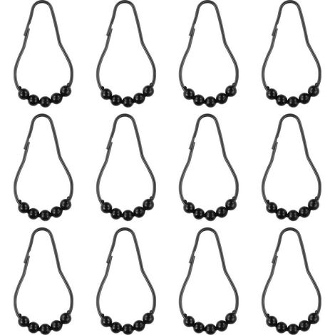 Crochets de Rideau de Douche Noirs en Acier Inoxydable, Lot de 36 Antirouille pour Salle de Bain (1/5)