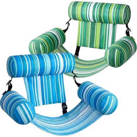 Lot de 2 hamacs flottants gonflables pour piscine, fauteuils aquatiques réglables avec pompe à air incluse, pour plage et piscine, vert et bleu (1/2)