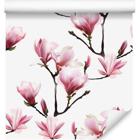 Papier peint à fleurs de magnolia rose pour salon et chambre 50x1000 cm (1/5)