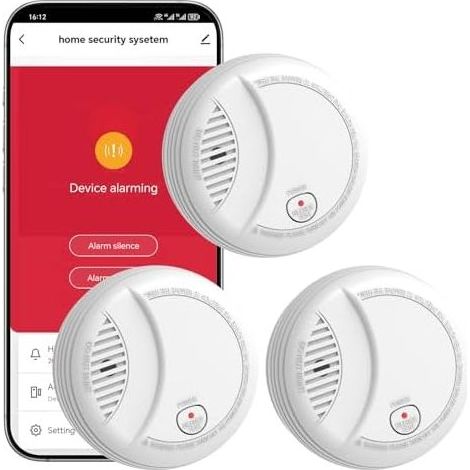 Intelligenter WLAN-Rauchmelder für Zuhause – Sofortige Benachrichtigungen per App, kompatibel mit Alexa und Google Home, Standalone-Lösung/Abonnementfrei, 3 Stück (1/5)