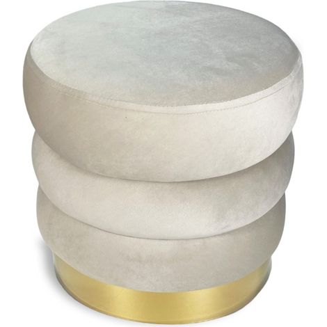 POUF Poggiapiedi Cilindro VELVET Trapuntato in Velluto Unito Beige