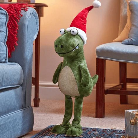 70cm Tall Green Plush Santa-Saurus Dino Standing Christmas Decoration with Santa Hat (1/2)