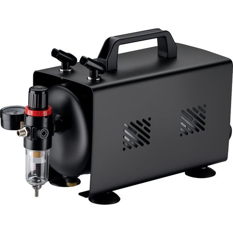 Wiltec Airbrush Kompressor AS18TB 1/6 PS, Druckluftkompressor mit 20-23 l/min Luftzufuhr, Kompressor für Airbrush-Pistole mit 1-Liter-Tank, Luftkompressor für Airbrush-Design