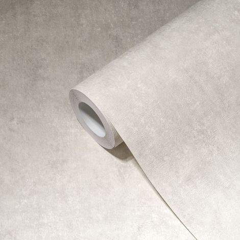Papier peint intissé uni gris argent Tapisserie aspect béton ciment Papier peint moderne imitation mur crépi idéal chambre (1/5)