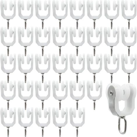 Rouleaux de Rail de Rideau-36 pièces Rail Extérieur Crochet de Rideau Rail Glisseur Rail,Rideau Poulie à Rideaux en Acier Inoxydable(Blanc) (1/4)