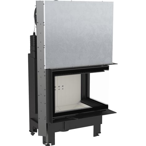 Kamineinsatz aus Stahl KRATKI MBZ rechts 13 kW Ø 200 mit Schiebetür gebogenes Glas (1/5)