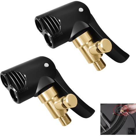 2 Pieces Presta Schrader Valve Adapter Bicycle Inflator Tip, Presta Quick Compressor Nozzle with Deflating Valve, Air Pump Connector for Car, Motorcycle, Bicycle, Truck, Workshop, Inflator (1/5)