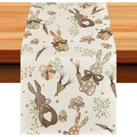 Chemin de Table Lapin de Pâques, Lapin Pâques Nappe, 33 x 183cm Nappe de Pâques en Lin, Pâques Nappe de Printemps (1/5)
