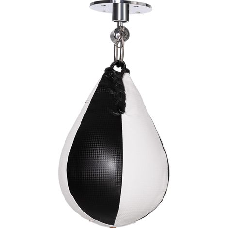 Poire de vitesse boxe sac de frappe adulte avec pivotant rotule 360° pompe montage mural ou plafonnier noir et blanc (1/5)