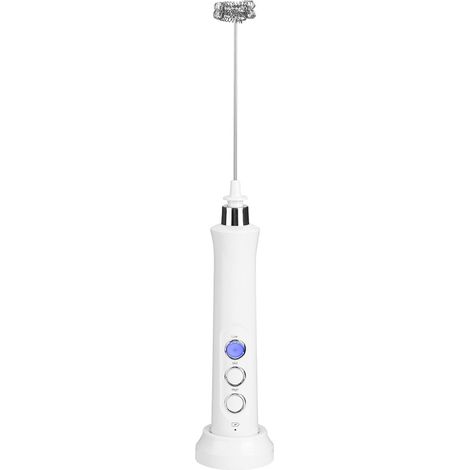 Mixeur électrique portable blanc rechargeable par USB, machine à lait, cafetière, mousseur à lait avec trois vitesses réglables. (1/5)