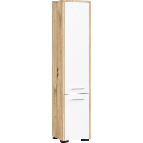 Columna de baño AKORD FIN Roble Artisan 30 cm 2 puertas frente en color Blanco 5 estantes 30x30x140 cm (1/5)