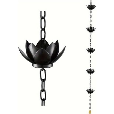 – Chaîne récupératrice de pluie Lotus pour gouttière – Fer antirouille – Résistante aux intempéries – Longueur réglable – Décoration extérieure