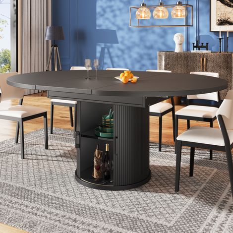 table repas ronde extensible salon 118 158 cm MDF noir OKMYHOME (1/5)
