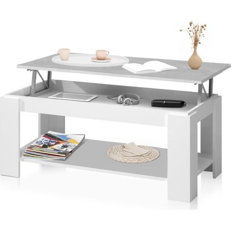 Mesa de centro elevable Lya Blanco Artik (Blanco Mate) - Gris Cemento 50cm (ancho) x 54cm (alto) (1/5)