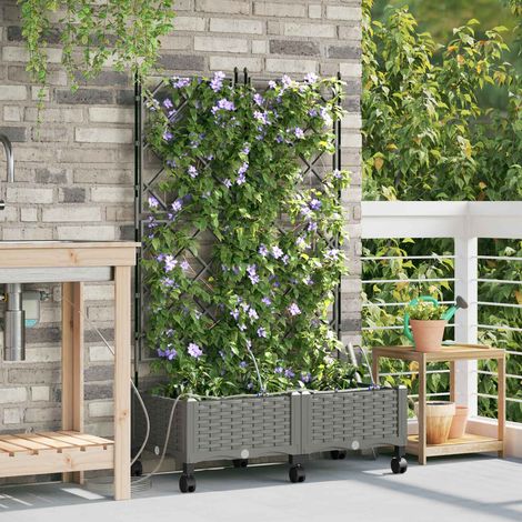 vidaXL Garten Blumenkübel mit Bewässerung und Rädern 2 Stk. Hellgrau (1/5)