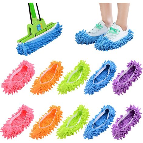Lot de 5 chaussons serpillère microfibre lavables, chaussures de nettoyage sol réutilisables pour maison (1/5)