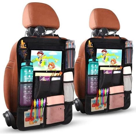 Organisateur de Voiture 2 Pcs, Rangement siege enfant avec 20 Poches, Protege pour Tablette iPad 9.7' & 10.5' (Noir) (1/4)