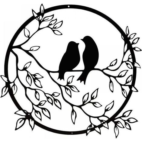 Décoration Murale en métal Oiseau sur Branche d'arbre, Silhouette Murale d'oiseaux en Fer Noir, Art Mural Suspendu en métal pour Jardin intérieur et extérieur (1/5)