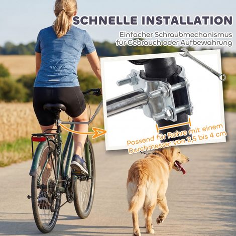 Laisse de cyclisme pour chien avec amortisseurs, sangle ajustable, détachable, fixation rapide pour le sport et la course à pied, gris et noir. (1/4)