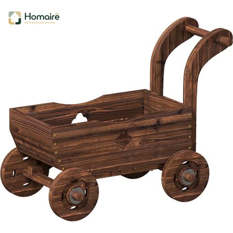 HOMAIRE Hochbeet Holz Wagenform mit 4 Rädern und Griff