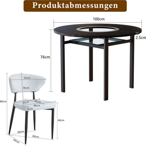 Conjunto de mesa de comedor redonda 100 cm con 2 sillas blancas PU, estilo moderno negro (1/5)