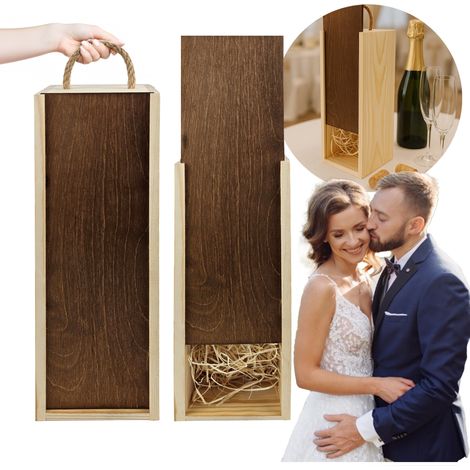 Scatola regalo di nozze per alcolici, scatola di legno per vino per nozze (1/5)