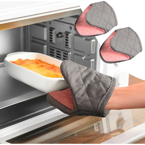 Lot de 2 gants de cuisine en silicone en forme de poisson, résistants à la température, anti-brûlure, isolation épaisse en silicone antidérapant (rose) (1/5)