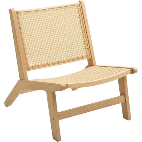 CHICFURN Sillón de lectura sin brazos 64x70x74 cm madera y ratán color natural (1/5)