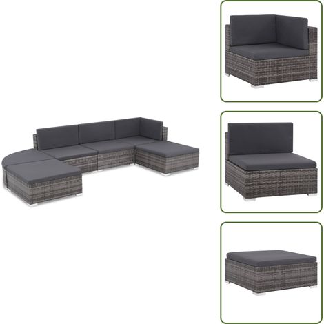 The Living Store Set Divani da Giardino 6 pz con Cuscini in Polyrattan Grigio - Divano angolare
