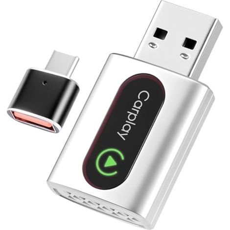 Adaptateur CarPlay sans Fil, Mini Type-C/USB A Wireless Adaptateur, Plug & Play, Convertit Filaire en sans Fil, Compatible avec Apple CarPlay/Android Auto et Voitures avec CarPlay Filaire (1/5)