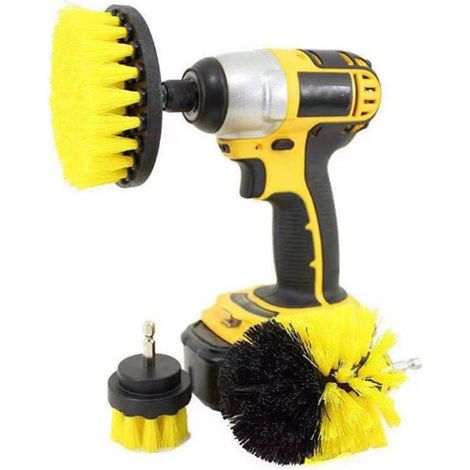 Kit de 4 brosses de nettoyage pour perceuse, brosse électrique jaune, brosse de nettoyage pour voiture, usage domestique (1/5)