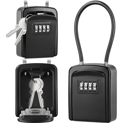 Boîte à Clé en Câble Métallique, Boîte à Clé Sécurisée Combinaison à 4 Chiffres Extérieur étanche, pour Entrepôts, Porte, Garages, Entrées de Secours - Noir (1/5)