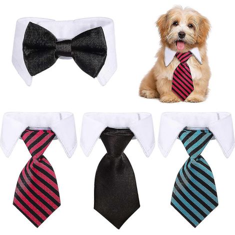 Filiyano-Lot de 4 nœuds papillon ajustables pour chiens et chats, style smoking formel, rayures, pour petits chiens et chats (taille S) (1/5)