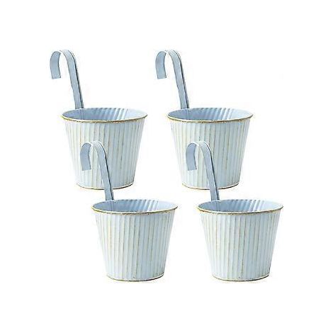 Lot de 4 pots de fleurs suspendus en métal pour balcon, jardin ou clôture.