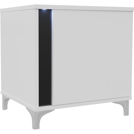 Mesilla de noche Livseri 111, Blanco + Blanco brillante + Negro brillante, Número de cajones: 0, Número de puertas: 1, 50x52x40cm, Aglomerado laminado, LED (1/3)