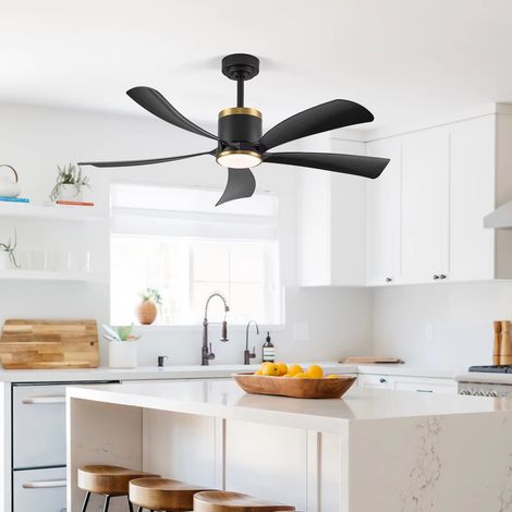 Ventilateur de plafond réversible 132 cm avec lumière LED 20 W, noir et or, 5 pales, moteur DC silencieux, 6 vitesses, télécommande, été/hiver, pour salon et chambre (1/5)
