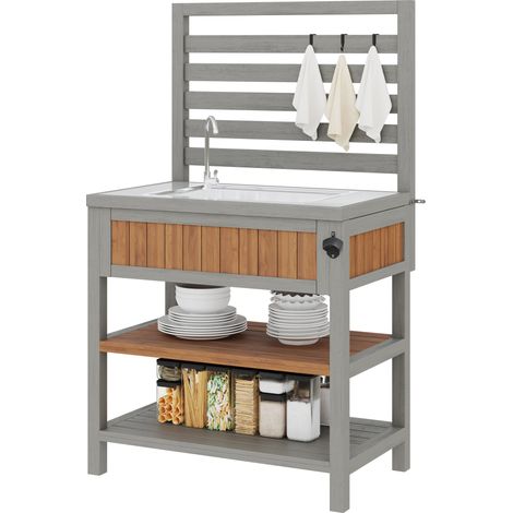 Armoire outdoor de cuisine avec évier, robinet et ouvre-bouteille intégré, étagères réglables, 3 crochets, pour barbecue et rangement extérieur  CHICFURN (1/5)