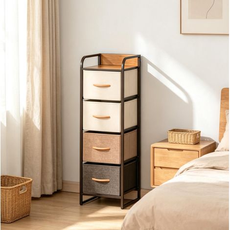 Commode étroite à 4 tiroirs pliables en tissu, meuble de rangement pour chambre avec structure en métal et MDF, coloris beige et marron, 31 x 29 x 99 cm - CHICFURN (1/5)