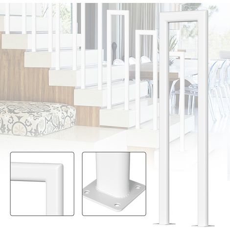 TolleTour Tubo elíptico en forma de U de 75 cm Hierro fundido Blanco Barandilla con revestimiento en polvo Asidero de escalera Sujeción segura