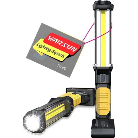 WARSUN 1500 Lumen Akku-Werkstattlampe [Klasse A+++], wiederaufladbare COB-Arbeitsleuchte mit Magnetfuß/Haken – Leistungsstarke LED-Arbeitsleuchte für die Garage, Gelb (1/5)