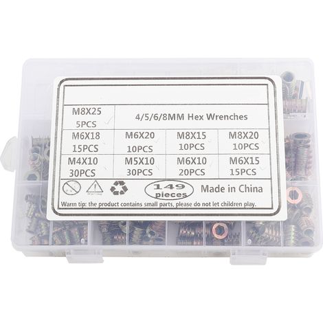 149pcs Écrous à Rivet Zinc Coloré M4/M5/M6/M8 Filetage Mâle et Femelle pour Fixation de Meubles (1/5)