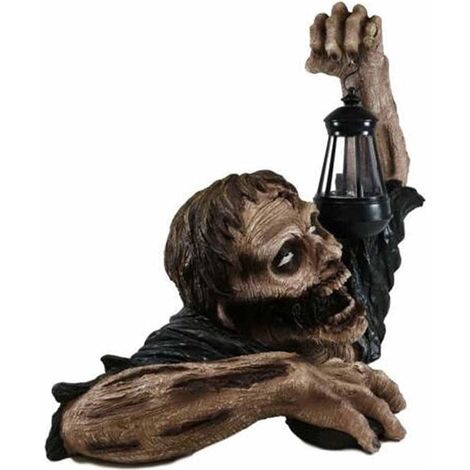 Zombie mit LED-Laterne, Gartenfigur aus Kunstharz, Zombie-Gartenfigur aus Horrorfilmen, Gartenzwerg-Statue für Garten, Terrasse, Hof, Rasen (1/5)