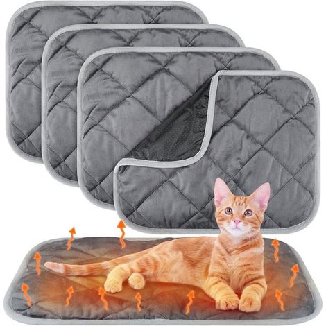 4-teiliges selbsterwärmendes Katzenmatten-Set grau 41 x 51 cm 16 x 20 Zoll Selbsterwärmende Haustiermatte reflektiert Körperwärme extra warme für (1/5)