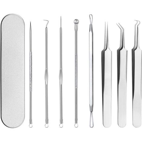 8 Kit extraction points noirs,Acier inoxydable,Traitement comédons boutons,Outil antidérapant,Usage visage nez salon domicile (1/5)